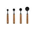 4-piece black stainless steel measuring spoon set with natural wood handles and engraved units - Black Measuring Spoon Set of 4