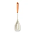 Durable white silicone slotted spoon with ergonomic natural wooden handle for non-stick cookware - Broad Scraper / Milky White