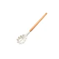 Hitzebeständiger Silikon-Nudellöffel in Weiß mit ergonomischem Holzgriff für die Küche - Pastalöffel