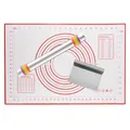 Complete adjustable stainless steel rolling pin set with silicone baking mat and scraper - Colorful Adjustment Rings Kit
