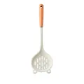 Cute cat-ear silicone slotted spoon with natural wooden handle for non-stick cookware - Skimmer / Milky White