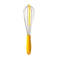 Professional yellow silicone whisk for baking, featuring stainless steel wires and handle - Whisk