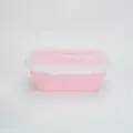 Lunch box pieghevole in silicone rosa con coperchio per picnic e conservazione degli alimenti - Scatola per pranzo / Rosa