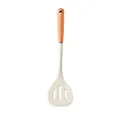 White silicone slotted spatula with ergonomic wooden handle for non-stick pans - Slotted Spatula / White