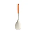 White silicone slotted spoon kitchen utensil with durable wooden handle for non-stick pans - Broad Scraper / White