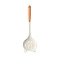 Cream white silicone slotted spoon with natural wooden handle and cute ear shape design - Skimmer / White