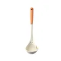 Professional cream silicone soup ladle with ergonomic wooden handle and pour spout - Soup Ladle / White