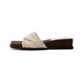 Side view of woven thick sole wedge slide sandals for women on white background. - 35 / Apricot