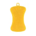 Yellow soap-shaped PE dish brush with soft silicone bristles and convenient hanging loop - Yellow