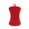 Red soap-shaped PE dishwashing brush with dense bristles and hanging loop for cleaning - Red