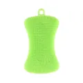 Durable green soap-shaped silicone dish scrubber with hanging hole for kitchen cleaning - Green