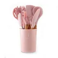 11-piece pink silicone kitchen utensil set with beech wood handles and holder - 11 Piece Set With Bucket