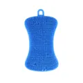 Ergonomic blue silicone dish brush with soap shape and hanging loop for cleaning - Blue
