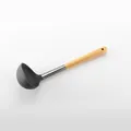 Deep gray silicone soup ladle with natural wooden handle for high-heat cooking - Soup Spoon