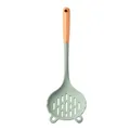 Mint green bear-shaped silicone slotted spoon featuring an ergonomic wooden handle - Skimmer / Green
