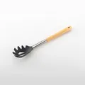 Dark grey silicone spaghetti server with ergonomic wooden handle for cooking - Pasta Server