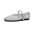 Silver hollow mesh Mary Jane flats with sparkling rhinestone detailing - 35 / Mesh Shoes (3328-1) / Silver