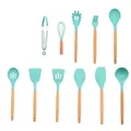 Premium 11-piece mint green silicone kitchen utensil set featuring ergonomic wooden handles - 11 Piece Set (Without Holder)