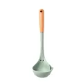 Sage green silicone soup ladle with a natural wooden handle for non-stick cookware - Soup Ladle / Green
