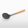 Durable heat-resistant gray silicone slotted spoon with ergonomic natural wooden handle - Slotted Spoon