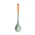 Mint green silicone spaghetti server tool with ergonomic beechwood handle and hanging hole - Pasta Server / Green
