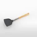 Premium grey silicone kitchen spatula featuring an ergonomic natural wooden handle - Spatula