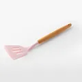 Pink silicone slotted turner with beech wood handle for non-stick cookware, BPA free - Slotted Spatula