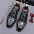Scarpe oxford classiche da uomo stile britannico con motivo a coccodrillo nero grigio - 37 / grigio bluastro