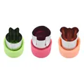 Set of 3 mini stainless steel vegetable and cookie cutters with colorful hand guards - Rabbit Style (MM34) / Three-Piece Set