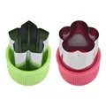 Stainless steel vegetable flower cutters with colorful protective silicone handles - Bright Green and Rose Red