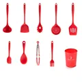 9-teiliges rotes Silikon Küchenhelfer Set mit Behälter für Antihaftbeschichtung - Rotes Set / 9-teiliges Set / Rot