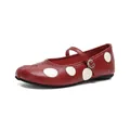Vintage style red leather polka dot tabi Mary Jane flats with split toe and buckle strap - 35 / Red Polka Dot