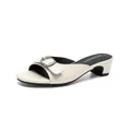 Elegant off-white retro block heel sandals with buckle detail for women. - 35 / Apricot