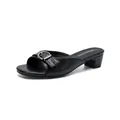 Elegant black block heel summer sandal featuring a vintage silver buckle detail on strap - 35 / Black