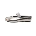 Chic metallic silver Tabi-style ballet mule shoe featuring a white elastic strap - 34 / Silver