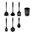 Professionelles 6-teiliges Küchenhelfer-Set aus schwarzem Silikon mit passendem Behälter - Schwarzes Set / 6-Teiliges Set / Schwarz