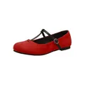 Elegantes bailarinas Mary Jane rojas de ante con correa en T y punta redonda estilo retro - 35 / Rojo