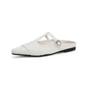 Elegantes mules planos blancos de punta con correa en T ajustable - 38 / Albaricoque