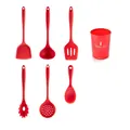 Hochwertiges 7-teiliges hitzebeständiges Silikon-Küchenhelfer-Set in Rot mit Aufbewahrung - Rotes Set / 6-Teiliges Set / Rot