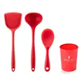 Rotes Silikon-Küchenhelfer-Set mit Pfannenwender, Schöpfkelle und Aufbewahrungsbecher - Rotes Set / Dreiteiliges Set / Rot