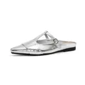 Elegante mula plana plateada de punta con hebilla de correa en T para mujer en verano - 35 / Plateado