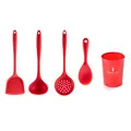 Rotes 5-teiliges hitzebeständiges Silikon-Küchenhelfer-Set mit Aufbewahrungseimer - Rotes Set / 4-teiliges Set / Rot
