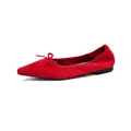 Elegantes bailarinas rojas de estilo vintage con punta fina y lazo decorativo - 35 / Rojo
