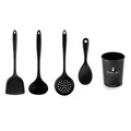 Komplettes 5-teiliges schwarzes Silikon-Küchenhelfer-Set inklusive Aufbewahrungsbehälter - Schwarzes Set / 4-teiliges Set / Schwarz