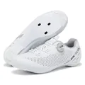 Professional white road cycling shoes with rotary dial lacing and breathable mesh design - 37 / White Road Sole Cycling Shoes (XT5988) / White