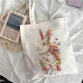 Large capacity canvas tote bag featuring a vibrant floral rabbit illustration for students - C4 Rabbit Style / No Inner Pocket No Zipper