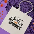 Festive white canvas tote bag with 'Sweet and Spooky' Halloween themed graphic print - Sweet Spooky Broom Style (17) / 35*40cm
