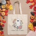 Detailed view of a whimsical ghost and floral print on a durable canvas tote bag - Ghost Floral Humor Style (13) / 35*40cm