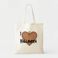 Detail showing the 'I Heart Halloween' pumpkin design on a canvas tote bag. - Heart Pumpkin Halloween Style (10) / 35*40cm