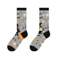 Festive Halloween crew socks featuring Frankenstein witch and candy pattern on grey - One Size / Gray (KJ-045)